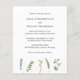 Rustic Floral Wildflower Budget Weduwen Uitnodigin Flyer