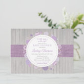 Rustic Floral Wood Girl Paars Baby shower Kaart (Staand voorkant)