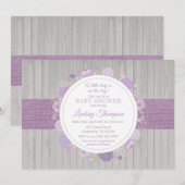 Rustic Floral Wood Girl Paars Baby shower Kaart (Voorkant / Achterkant)