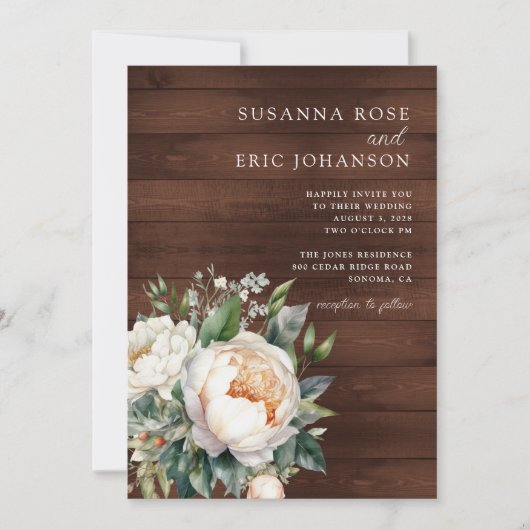 Rustic Floral Wood Wedding Kaart (Voorkant)
