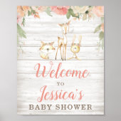 Rustic Floral Woodland Animals Baby shower Welkom Poster (Voorkant)