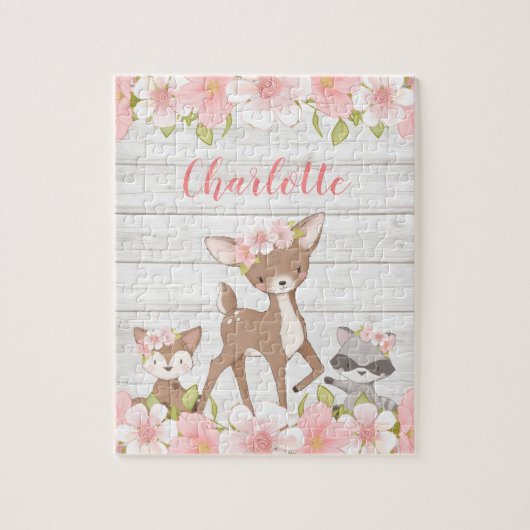 Rustic Floral Woodland Animals Gepersonaliseerde K Legpuzzel (Verticaal)