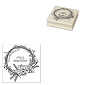 Rustic Floral WreatCustom Name Library Book Rubberstempel (Gestempeld)