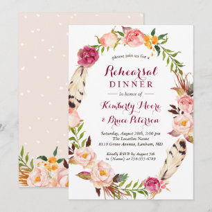Rustic Floral Wreath Boho Wedding Rehearsal Dinner Kaart