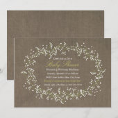 Rustic Floral Wreath & Burlap Baby shower Invite Kaart (Voorkant / Achterkant)