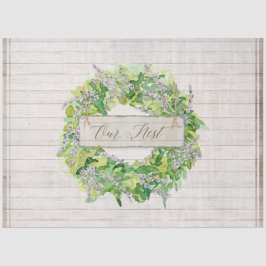 Rustic Floral Wreath Farmhouse Greenery Wood Tissuepapier (Voorkant)