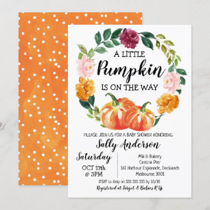 Rustic Floral Wreath Little Pumpkin Baby shower Kaart