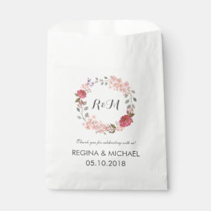 Rustic Floral Wreath Monogram Wedding Favor Bag Bedankzakje