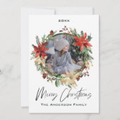 Rustic Floral Wreath Photo Merry Kerstmis Feestdagenkaart (Voorkant)