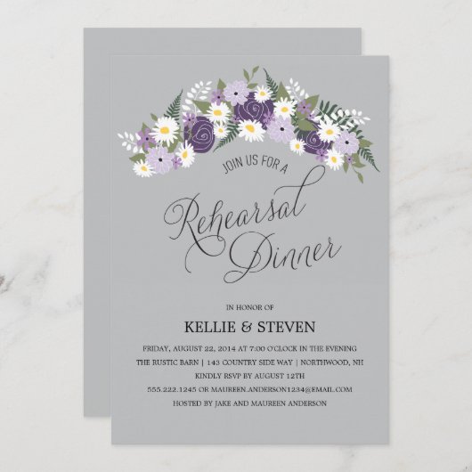 Rustic Floral Wreath Rehearsal Dinner Kaart (Voorkant / Achterkant)
