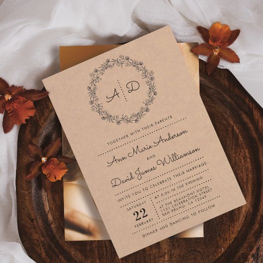 Rustic Floral Wreath Wedding Photo Uitnodiging