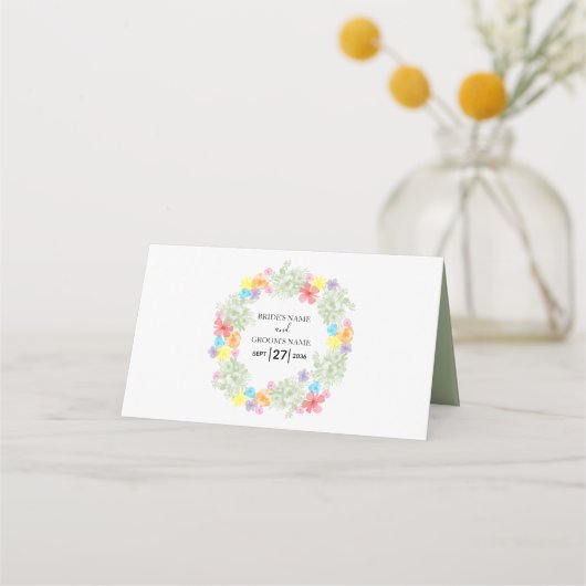 Rustic Floral Wreath Wedding Place Card (Achterkant)