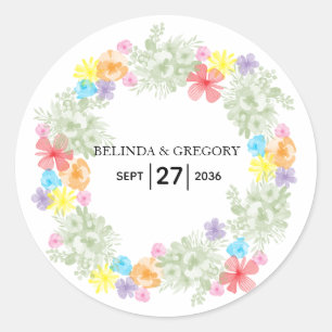 Rustic Floral Wreath Wedding Ronde Sticker