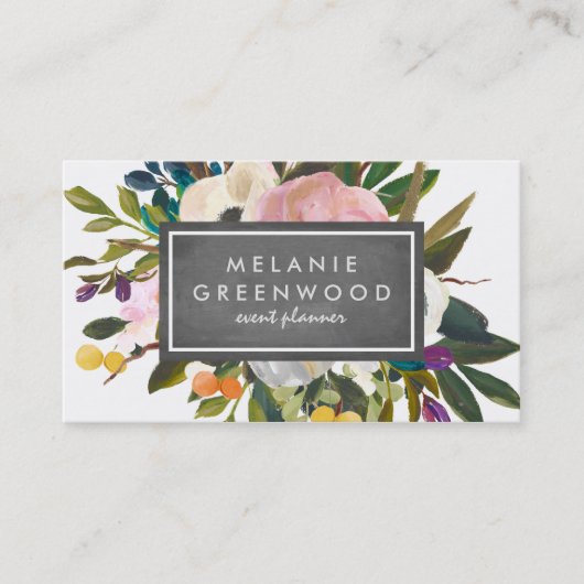  Rustic Florals Chalkboard Visitekaartje (Voorkant)