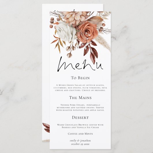 Rustic Florals Fall Wedding Thank You Menu (Voorkant / Achterkant)