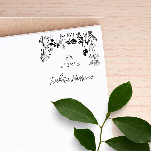 Rustic Florals Modern Script Custom Library Book Rubberstempel