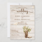 Rustic Flower Boot on Wood Wedding Invitation (Devant)