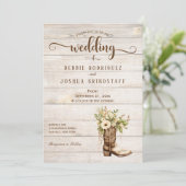 Rustic Flower Boot on Wood Wedding Invitation (Debout devant)