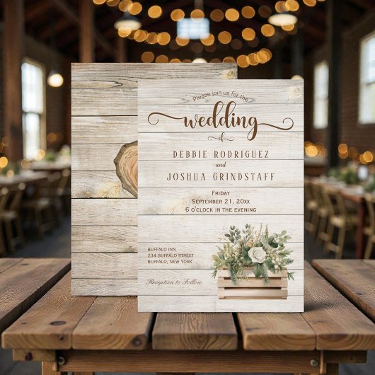 Rustic Flowers on Wood Wedding Invitation