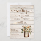 Rustic Flowers on Wood Wedding Invitation Kaart (Voorkant)
