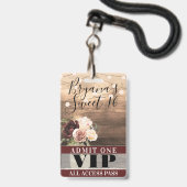 Rustic Flowers & String Lights Sweet 16 VIP-pas Badge (Achterkant met koord)