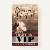 Rustic Flowers & String Lights Sweet 16 VIP-pas Badge (Achterkant)
