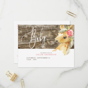 Rustic Foal Baby Girl Shower Invitation Carte post