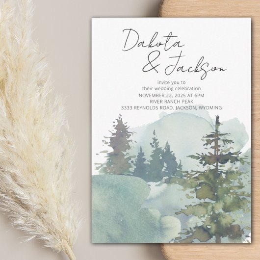 Rustic Foggy Forest Mountain Wedding Invitation Kaart