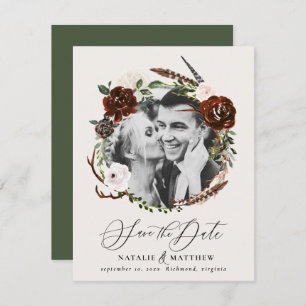 Rustic foliage en antler save the date notificatio aankondiging