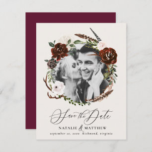 Rustic foliage en antler save the date notificatio aankondiging