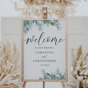Rustic Foliage Sage Green Calligraphy Wedding Sign Poster