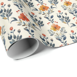 Rustic Folk Floral Gift Wrap, Warm Vintage Blooms Cadeaupapier