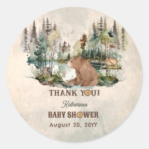 Rustic Forest Barly Wait Baby shower Bedankt Ronde Sticker