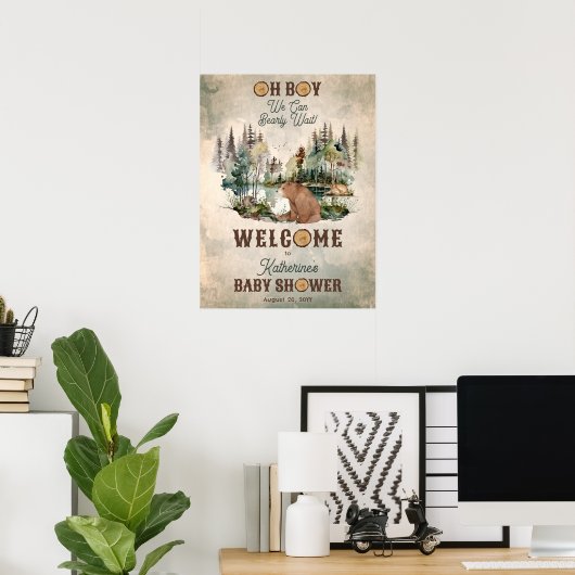Rustic Forest Barly Wait Baby shower Welcome Poster (Thuiskantoor)