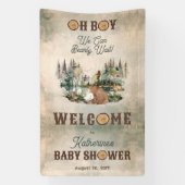 Rustic Forest Barly Wait Baby shower Welcome Spandoek (Verticaal)