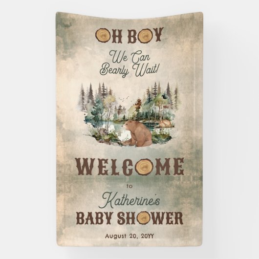 Rustic Forest Barly Wait Baby shower Welcome Spandoek (Verticaal)