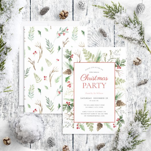 Rustic Forest Berry Pinecone kerst Uitnodiging