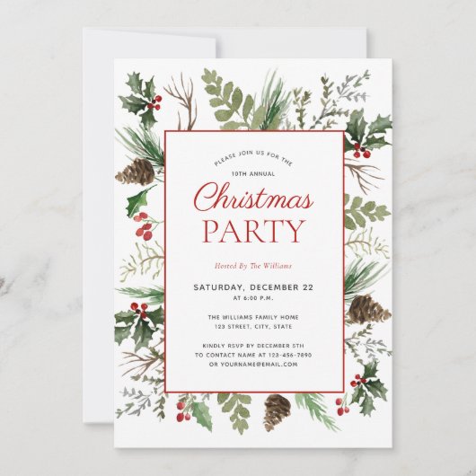 Rustic Forest Berry Pinecone kerst Uitnodiging (Voorkant)