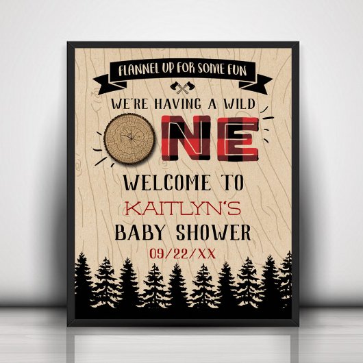 Rustic Forest Buffalo Pset Wild One Baby shower Poster