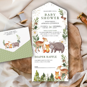 Rustic Forest Cute Animals Baby shower All In One Uitnodiging