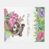 Rustic Forest Cute Floral Raccoon Fleece Deken (Voorkant (Horizontaal))