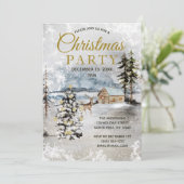 Rustic Forest Deer Tree Lights Christmas Party Kaart (Staand voorkant)