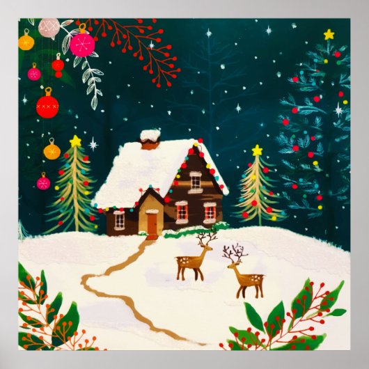 Rustic Forest Foliage Autumn Winter Berries Poster (Voorkant)