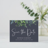 Rustic Forest Foliage Navy Blue Save the Date Aankondigingskaart (Staand voorkant)