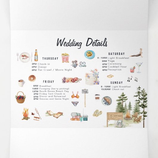 Rustic Forest Glamping Wedding Tri-Fold Invitation (Intérieur au milieu)