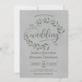 Rustic Forest Green Leaves Elegant Gray Wedding Kaart (Voorkant)