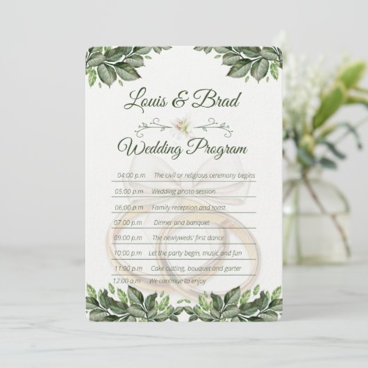 Rustic Forest Greenery Floral Wedding Program Card Programma (Staand voorkant)