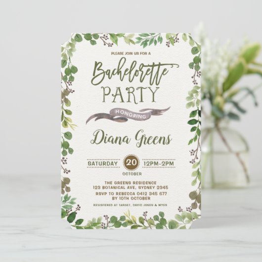 Rustic Forest Greenery Invitation de la fête de ba (Debout devant)