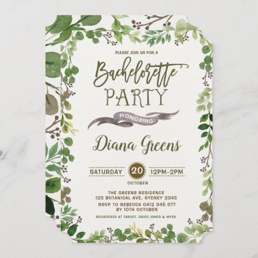 Rustic Forest Greenery Invitation de la fête de ba (Devant / Derrière)