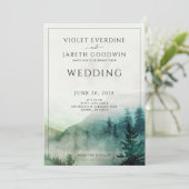 Rustic Forest Mist Waterverf Pine Trees Wedding Kaart (Staand voorkant)